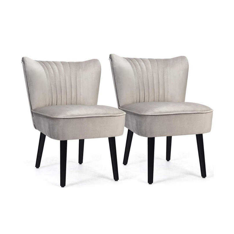 Set of 2 Velvet Accent Chair, Upholstered Modern Leisure Club Chairs w/ Solid Wood Legs - Giantexus