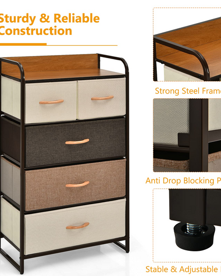 Giantex Sturdy Steel Frame & Wooden Top Vertical Organizer Unit for Closets, Bedroom Utility Dresser Chest (23 x 11.5 x 39 inch)