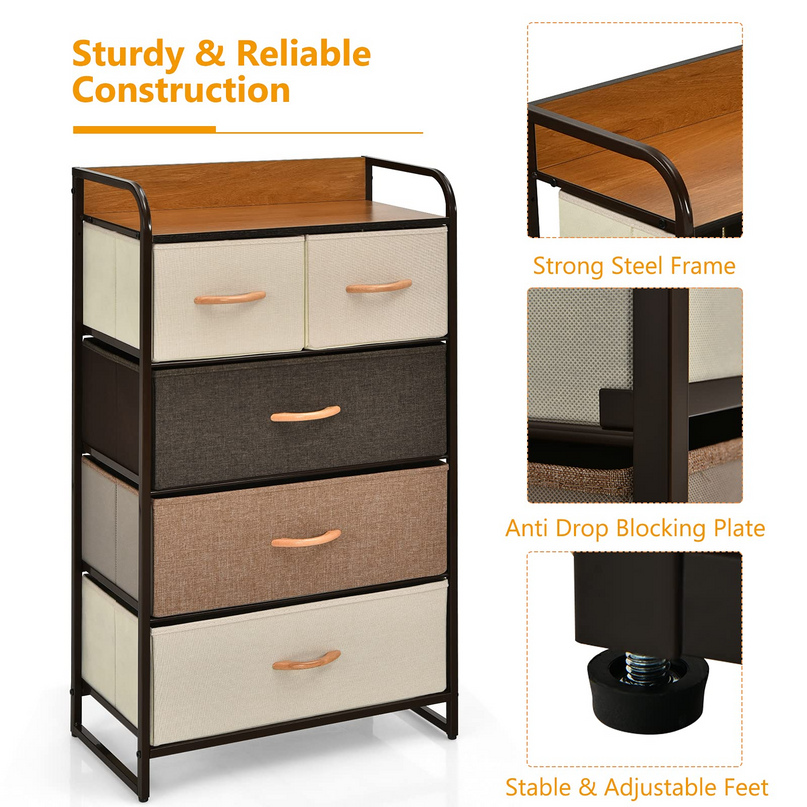 Giantex Sturdy Steel Frame & Wooden Top Vertical Organizer Unit for Closets, Bedroom Utility Dresser Chest (23 x 11.5 x 39 inch)