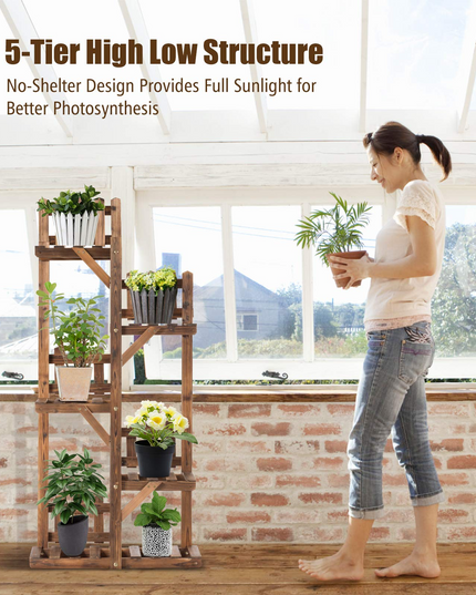 Giantex Wood Plant Stand Rack 5 Tier 6 Potted