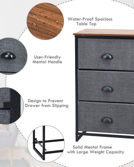 Giantex Dresser Storage Tower Nightstand W/Fabric Drawers