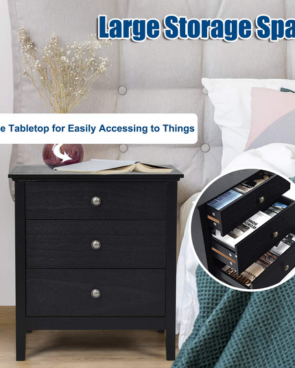 Giantex Nightstand with Drawers Solid Structure Side Table for Storage Bedroom
