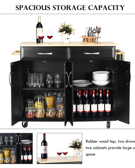 Giantex Kitchen Island Cart, Rolling Trolley Cart Utility Cabinet w/Rubber Wood Top