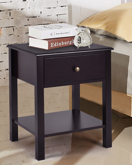 Giantex Nightstand W/Drawer and Shelf, Stable Frame Storage Cabinet