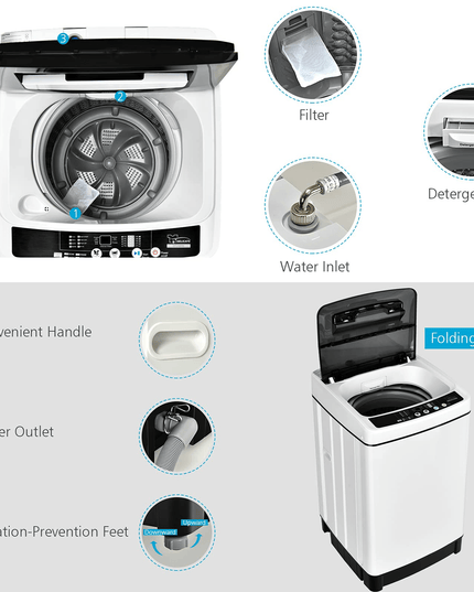 2 in 1 Portable Laundry Washer 1.5Cu.Ft 11lbs Capacity Washer and Dryer Combo - Giantexus
