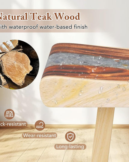 Giantex Teak Shower Bench, Fully Assembled Teak Shower Stool with Epoxy Resin Decoration and Curved Seat