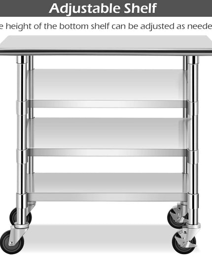 Giantex 48 x 30 Inches Stainless Steel Table w/ 4 Caster Wheels