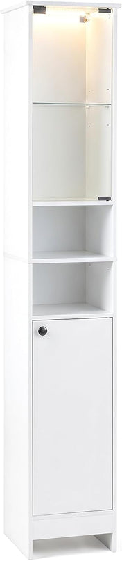 Giantex Tall Bathroom Cabinet with Lights & Remote Control