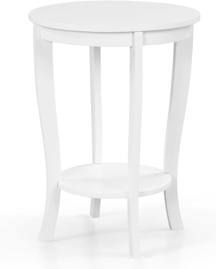 Giantex Round End Table with Storage Shelf Set of 2, Retro Nightstand with Solid Wood Legs, 24.5" Accent Table for Small Spaces