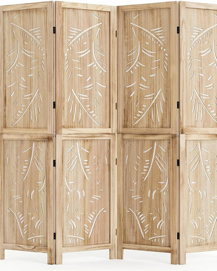 GIANTEX Boho Room Divider with Carved Palm Leaf Pattern