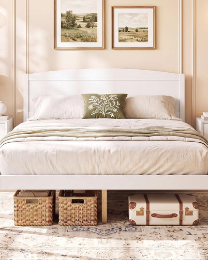 Giantex Twin/Queen/King/Full Size Wooden Bed Frame with Curved Headboard
