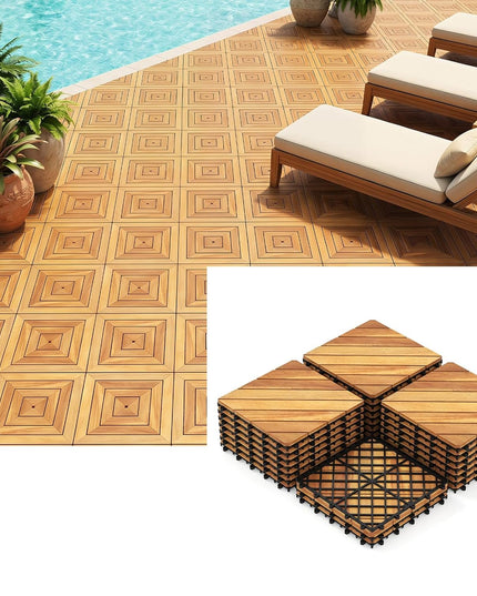 Giantex 12" x 12" Acacia Wood Interlocking Patio Flooring Tiles with Drainage Base