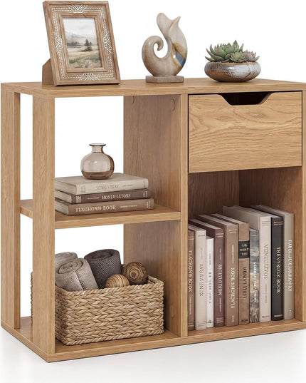 Giantex 3 Cube Bookcase with Drawer | 2 Tier Bookshelf for Small Space (1/2)