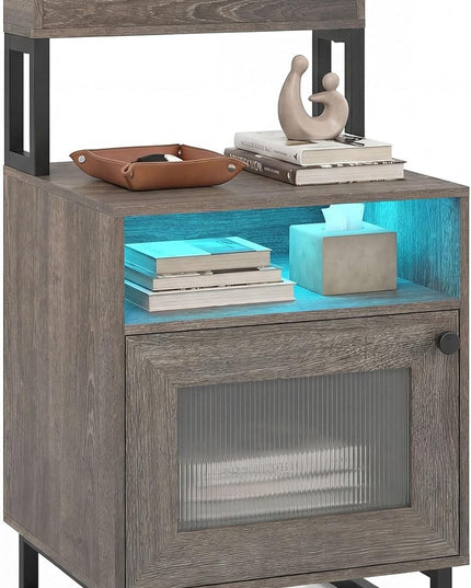 Giantex Night Stand with LED Lights | Tall Sofa Side Couch End Table w/Top Tray (1/2)