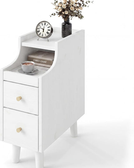 Table de chevet étroite Giantex avec 2 tiroirs et tablette coulissante pour petits espaces