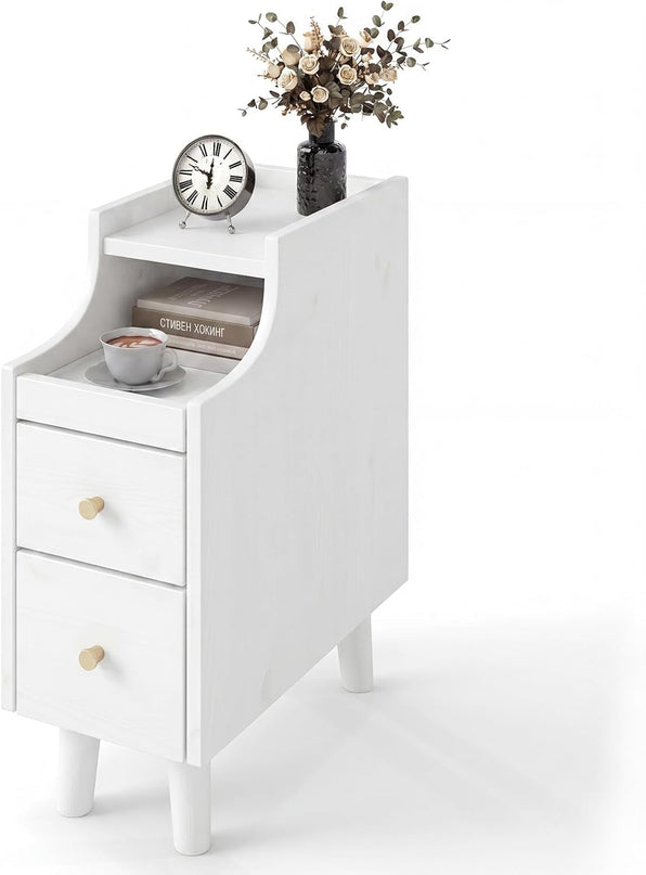 Giantex Narrow Nightstand with 2 Drawers & Pull-Out Tray for Small Spaces (1/2)