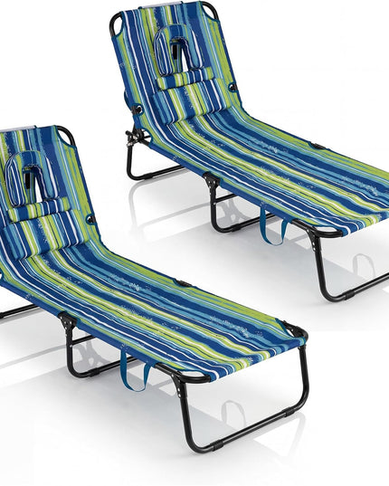 Chaise longue de bronzage pliante Giantex – Chaise de patio réglable avec trou pour le visage