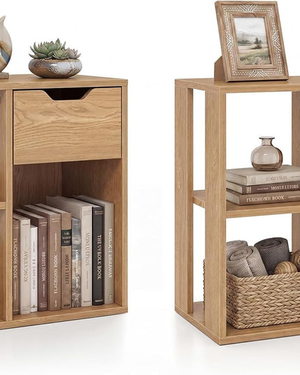 Giantex 3 Cube Bookcase with Drawer | 2 Tier Bookshelf for Small Space (1/2)
