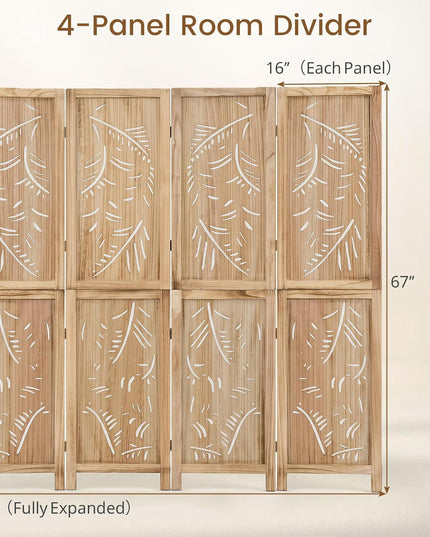 GIANTEX Boho Room Divider with Carved Palm Leaf Pattern
