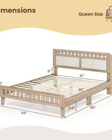 Giantex Wood Twin/Full/Queen Size Bed Frame with Upholstered Headboard Mid-Century Platform Bed