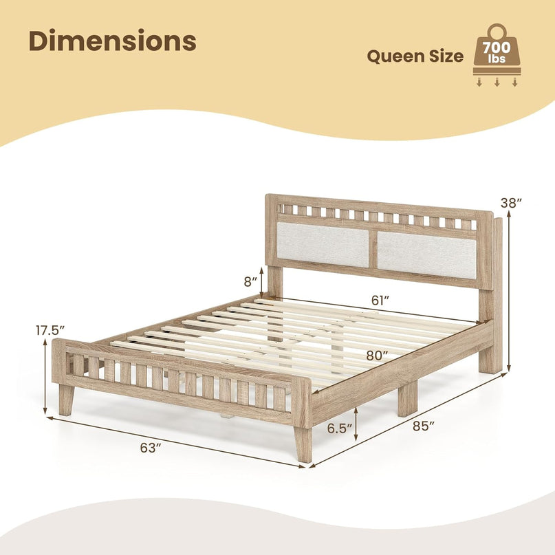 Giantex Wood Twin/Full/Queen Size Bed Frame with Upholstered Headboard Mid-Century Platform Bed