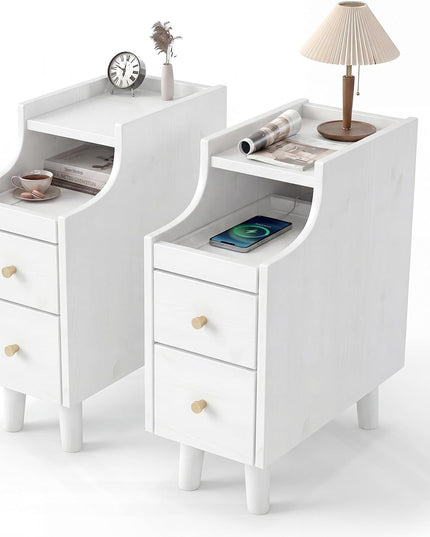 Table de chevet étroite Giantex avec 2 tiroirs et tablette coulissante pour petits espaces