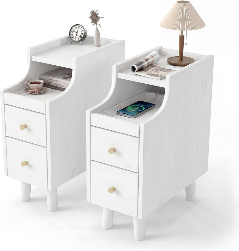 Giantex Narrow Nightstand with 2 Drawers & Pull-Out Tray for Small Spaces (1/2)
