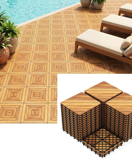 Giantex 12" x 12" Acacia Wood Interlocking Patio Flooring Tiles with Drainage Base