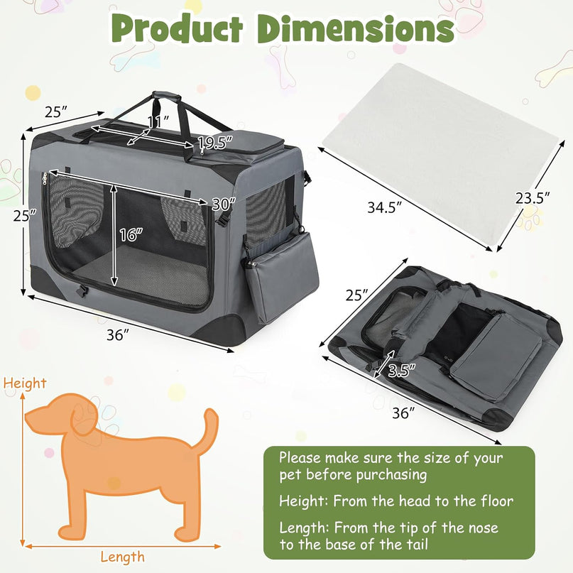 Giantex Folding Soft Dog Crate with 5-Sided Mesh & 3 Doors