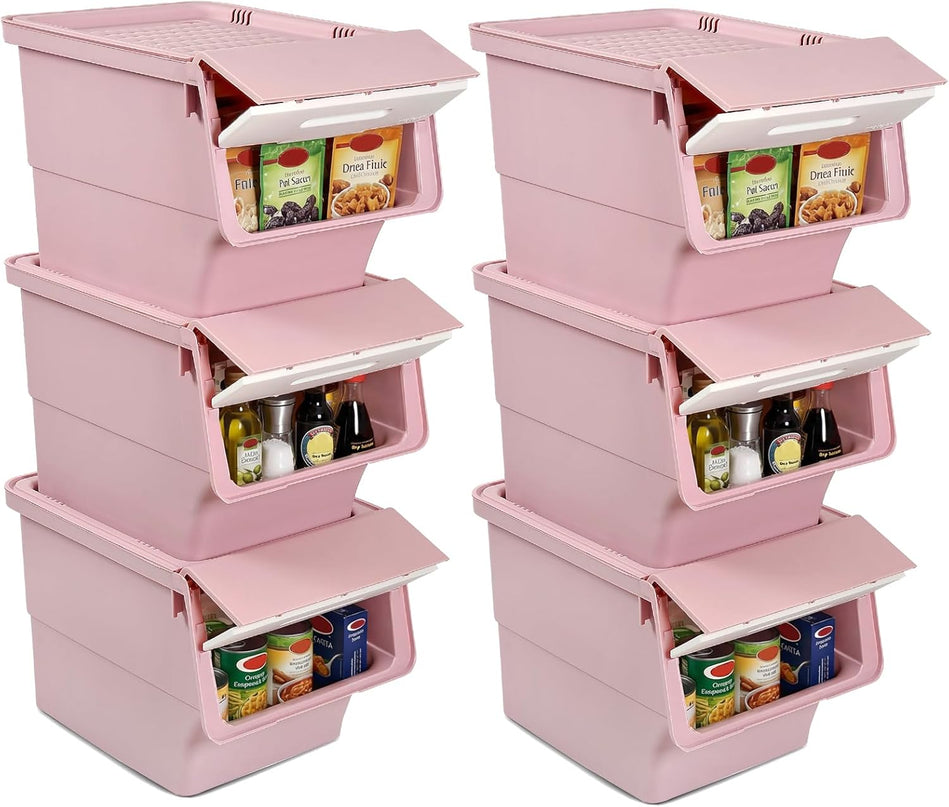 Bacs de Rangement Empilables en Plastique Giantex avec Couvercles et Roues