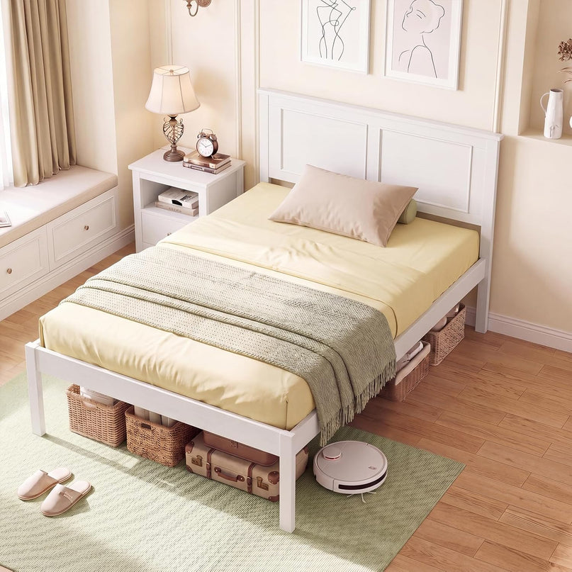 Giantex Mid-Century Modern Wood Queen/Full/Twin Size Bed Frame with Headboard