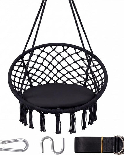 Giantex Hammock Chair Macrame Swing with Round Seat Cushion and Hardware Kit