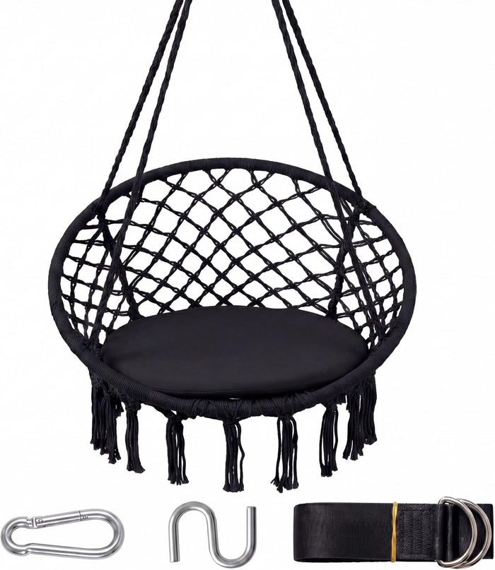 Giantex Hammock Chair Macrame Swing with Round Seat Cushion and Hardware Kit