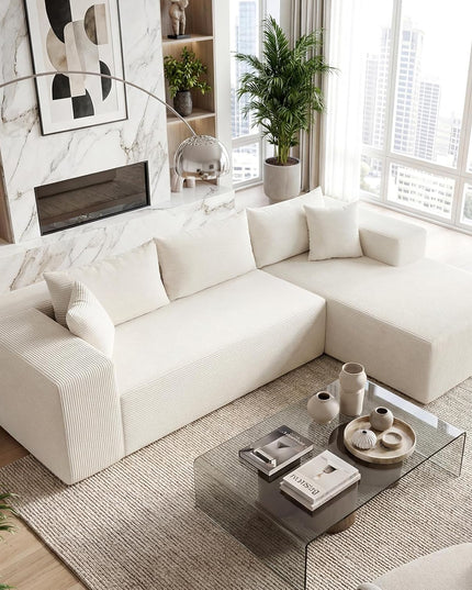 Giantex 110.5" Modular Sectional Sofa | Corduroy Upholstered L-Shaped Sofa Couch with Deep Seats