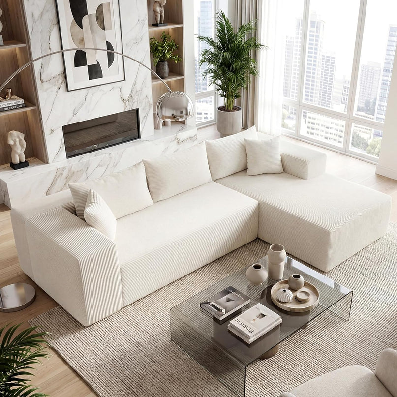 Giantex 110.5" Modular Sectional Sofa | Corduroy Upholstered L-Shaped Sofa Couch with Deep Seats