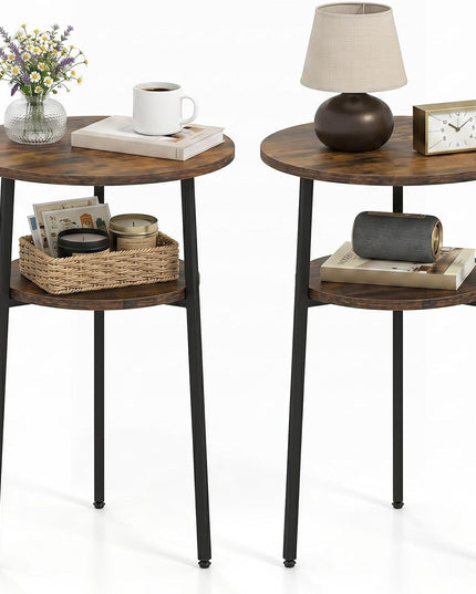 Giantex 2-Tier Round Side Table w/Metal Frame (1/2)
