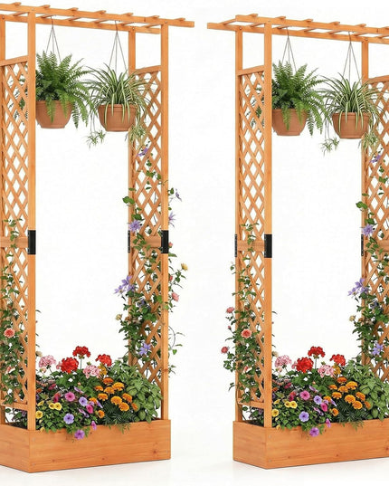 Giantex 89”Wooden Raised Garden Bed with Trellis & Hanging Roof
