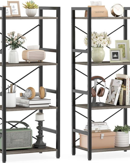 4-Tier Narrow Freestanding Display Shelf with Metal Frame & Wooden Storage Racks (1/2)