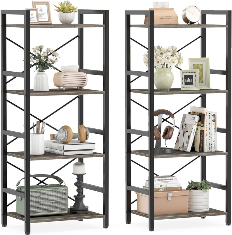 4-Tier Narrow Freestanding Display Shelf with Metal Frame & Wooden Storage Racks (1/2)