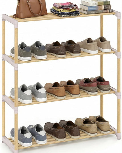 Meuble à chaussures en bois de pin Giantex pour entrée avec étagères ajourées