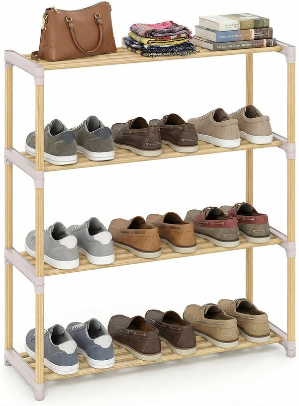Meuble à chaussures en bois de pin Giantex pour entrée avec étagères ajourées