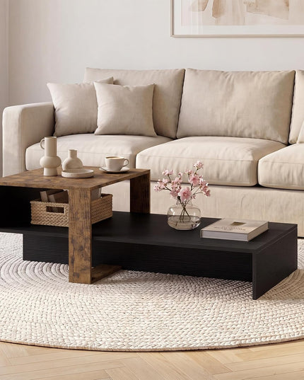 Giantex 2-Tier Coffee Table | Modern Irregular Center Table with Open Storage Shelf
