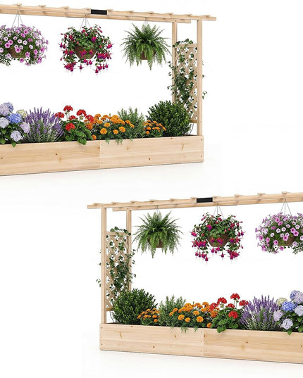 Giantex 45”Fir Wood Raised Garden Bed with Trellis & Hanging Roof