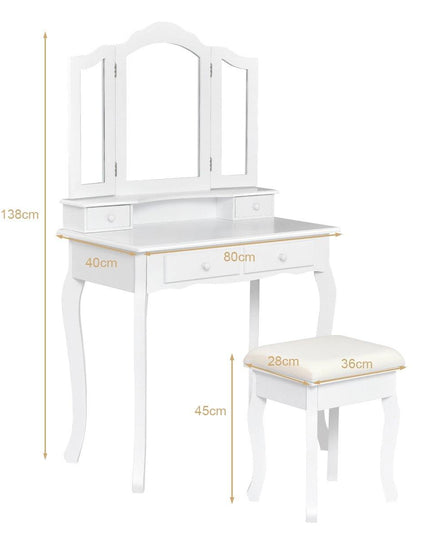 Vanity Table Set with Tri-Folding Mirror and 4 Drawers - Giantexus