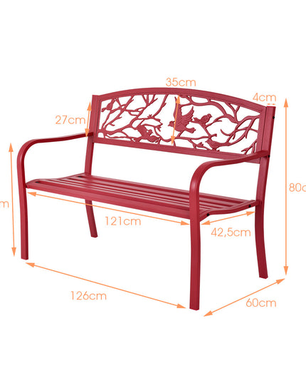 Giantex Patio Garden Bench Park Yard Outdoor Furniture Cast Iron Porch Chair (Red)