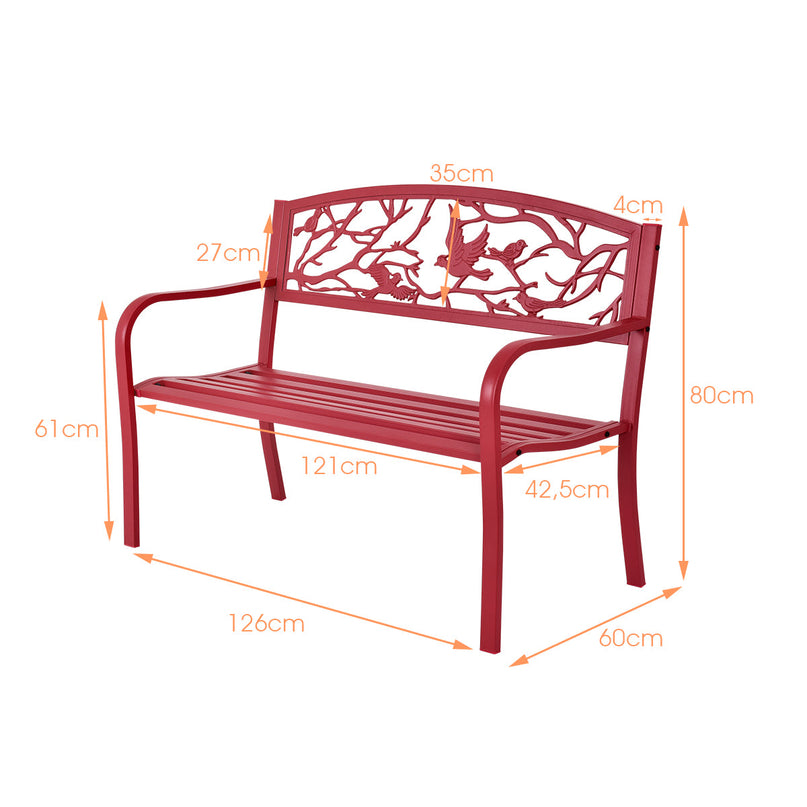 Giantex Patio Garden Bench Park Yard Outdoor Furniture Cast Iron Porch Chair (Red)
