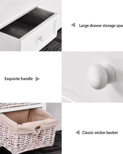 Giantex Wooden Nightstand 3 Tiers W/ 2 Baskets and 1 Drawer Bedside Sofa Storage Organizer