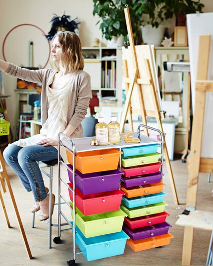 15-Drawer Organizer Cart Office School Rolling Storage Cart - Giantex