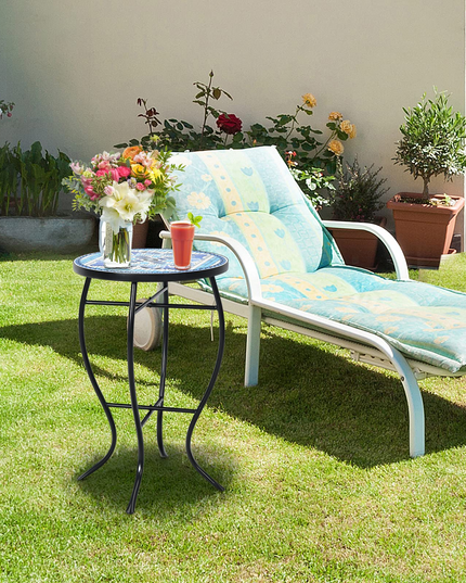 Giantex Folding Mosaic Patio Table, 14'' Outdoor Side Table Round Accent Table Plant Stand with Ceramic Tile Top