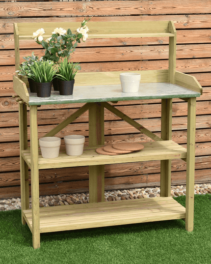 Giantex Outdoor Garden Wooden Potting Work Bench Station Planting Workbench (Light Cyan) - Giantexus